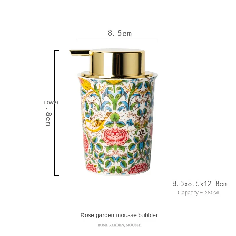 Ceramic Mousse Frothing Hand Sanitizer Shampoo Bottling Rose Lotion Bottle Painted Floral Soap Dispenser Bathroom Accessories