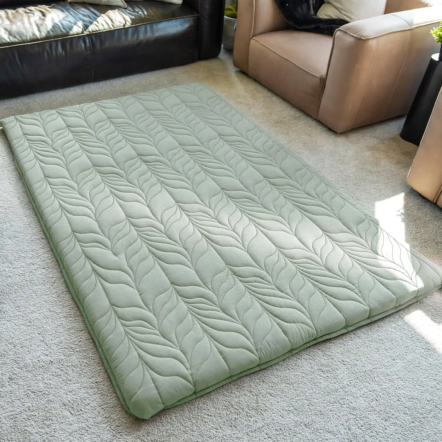 Floor Mattress Futon Mattress Queen Size, Thicken Roll Up Tatami Mat w/ 100% Cotton Washable Cover, Portable