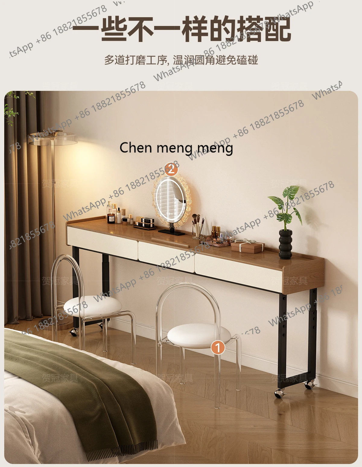 Vintage Cream Style Mobile Bed Table Adjustable Lazy Bedside Table Small Apartment Bedside Solid Wood Office Computer Desk