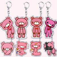 Popular Cute Angry Pink Bear Keychain for Accessories Bag Adorable Animal Key Chain Keyring Jewelry Fans Friends Birthday Gifts