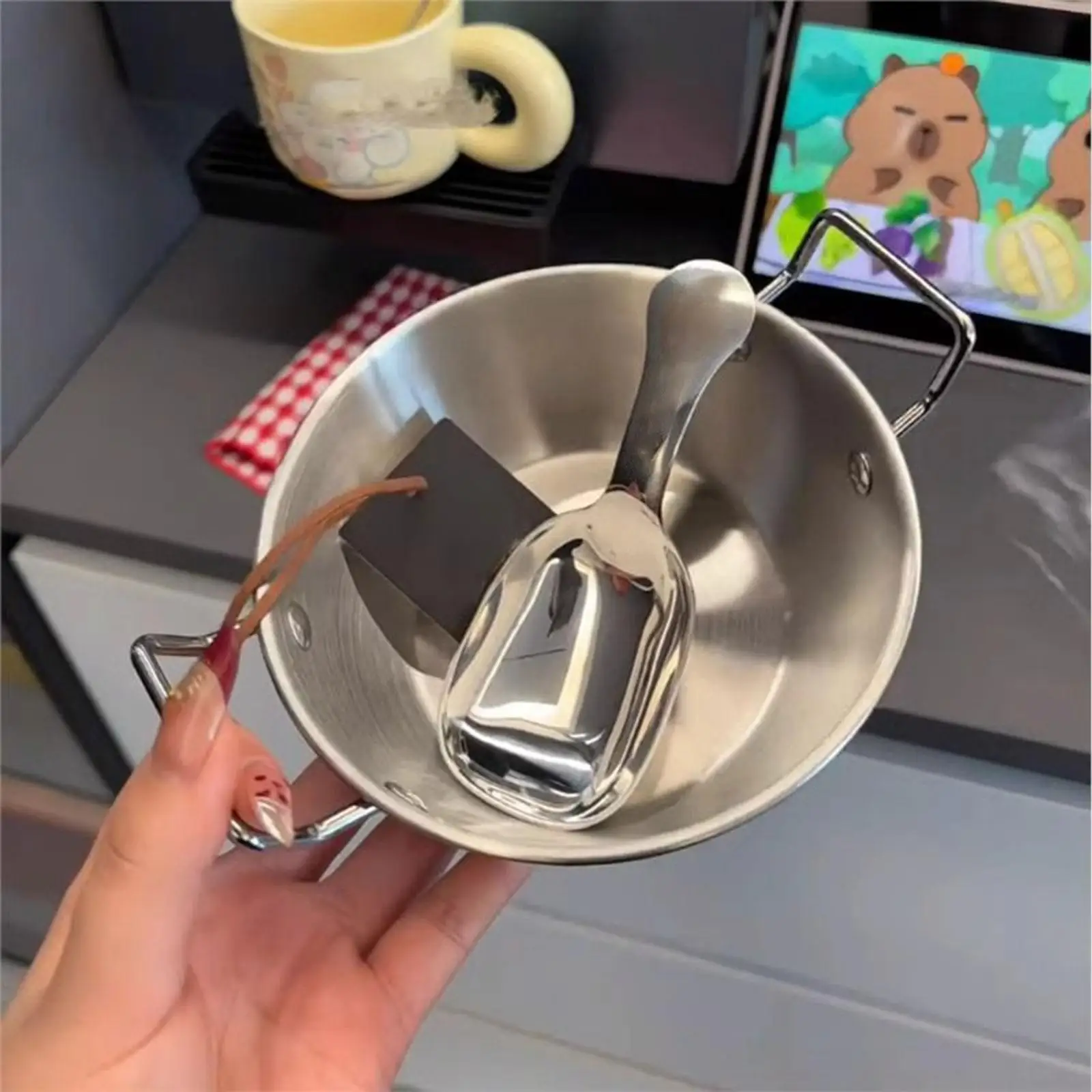 Stainless Steel Bowl and Spoon Sauce Dish Double Ear Multipurpose Snack Bowl