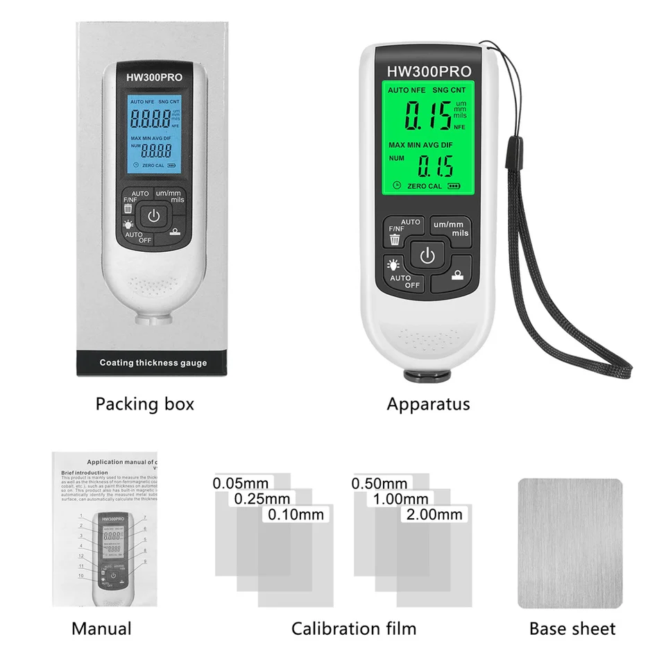 HW300PRO Thickness Gauge for Cars Film Automatic Thickness Gauge 0-2000UM Fe NFE Coating Meter Automotive Paint Thickness Tester, image 7