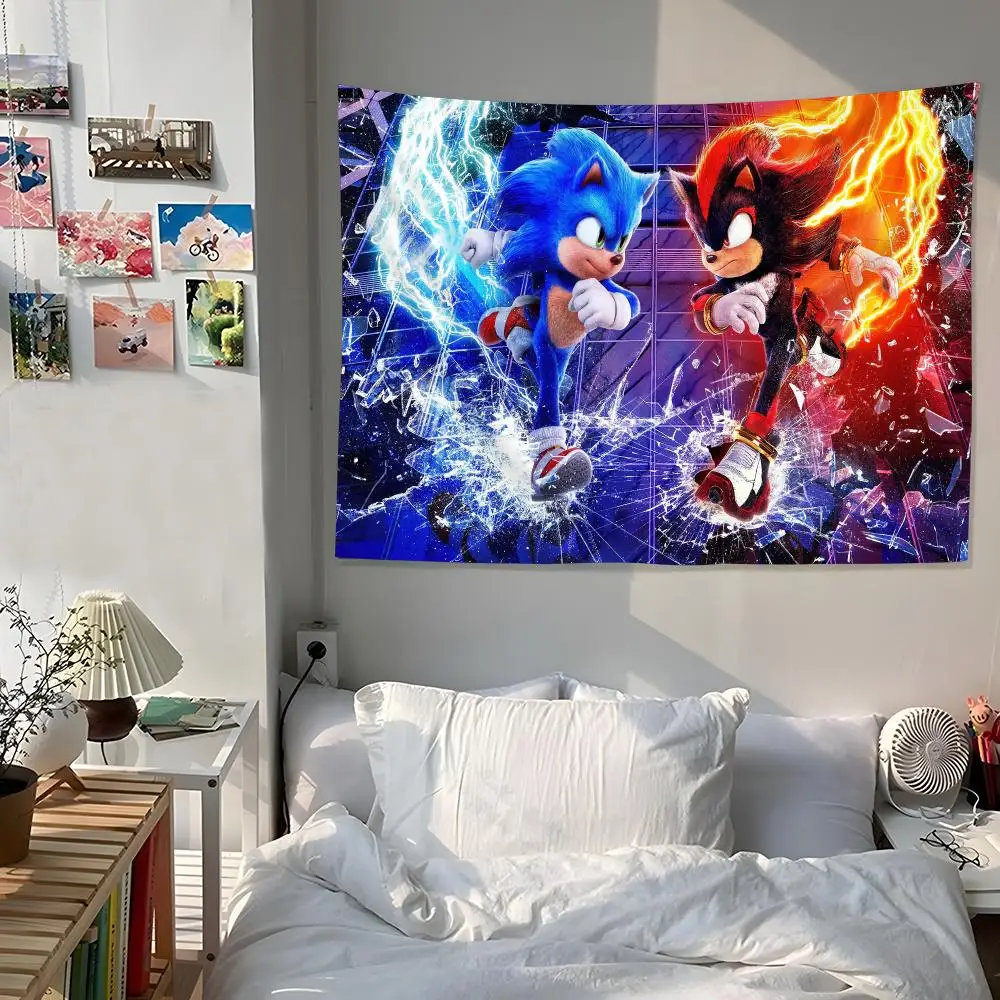 S-SonicS Anime Classic Movie Tapestry Custom Home Living Room Bedroom Wall Decor Wallpaper Backdrop Cloth With Clips