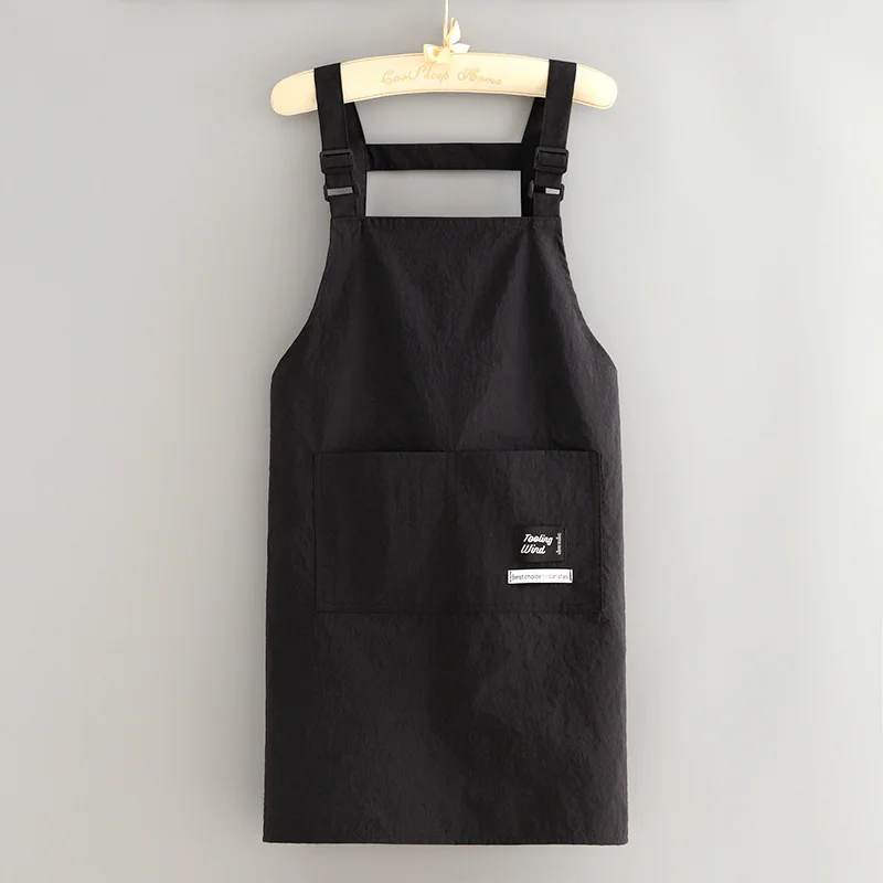 1pcs Minimalist Adjustable Strap Black Apron Large Multi‑pocket For Kitchen Cafe Florist Painting Pet Grooming