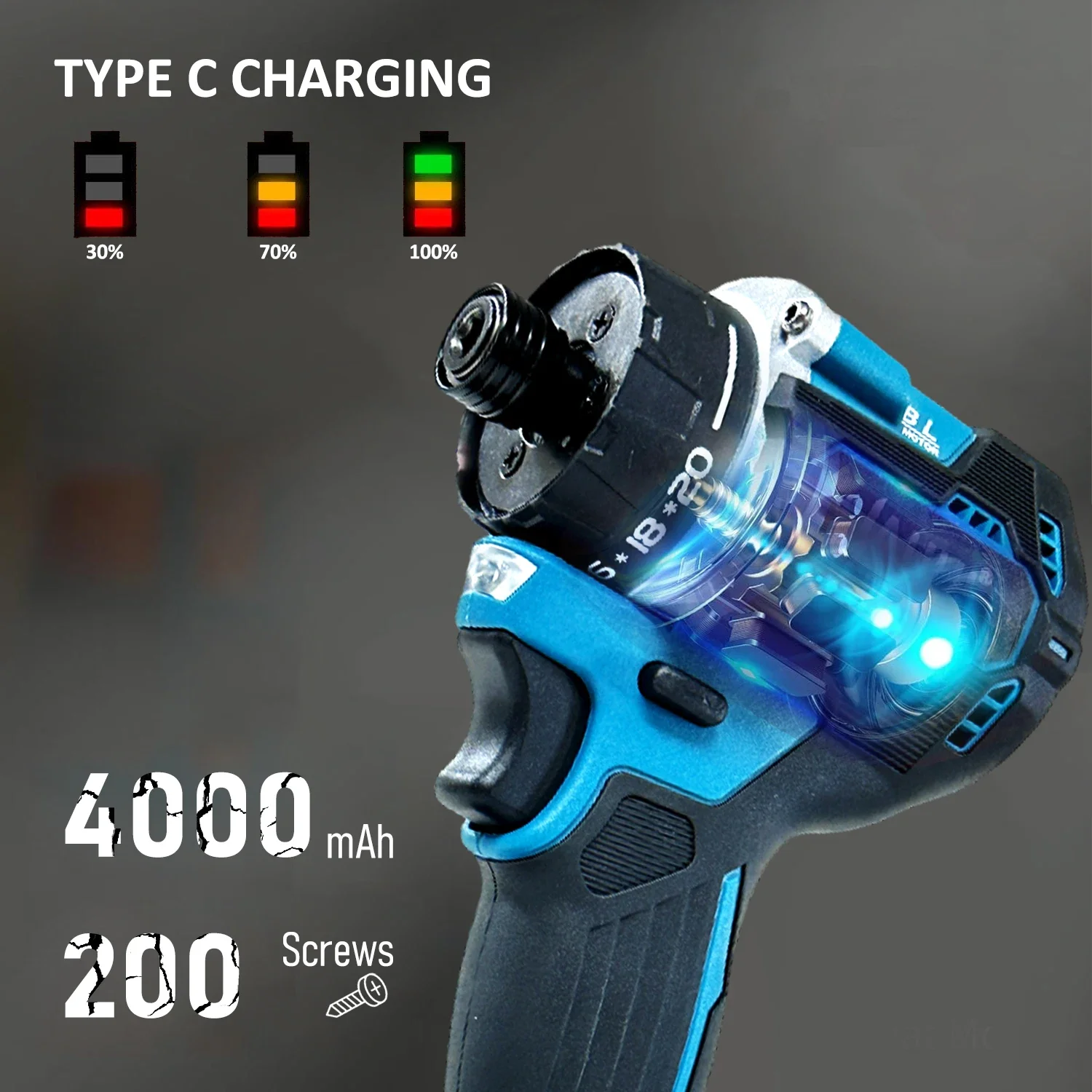 JAUHI 2in1 Brushless Electric Screwdriver 280N.m Multifunctional  Cordless Electric Screw Driver Drills for Makita 18V battery