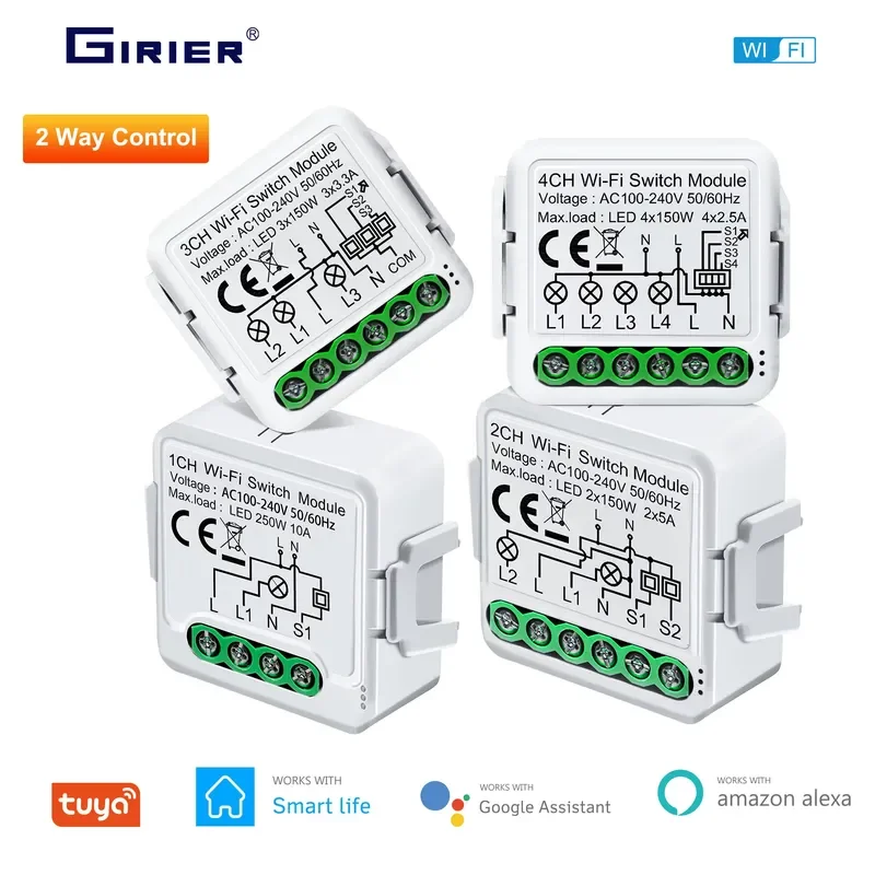 For WiFi Smart Switch Module 2 Way Control DIY Light Breaker 100-240V App Remote Work with Alexa Google Home Voice