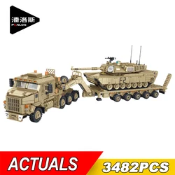 NEW 628015 Military M1070 Armored Vehicle Bricks MOC Tank Transporter Car Building Blocks Model Toys for Boys Christmas Gift