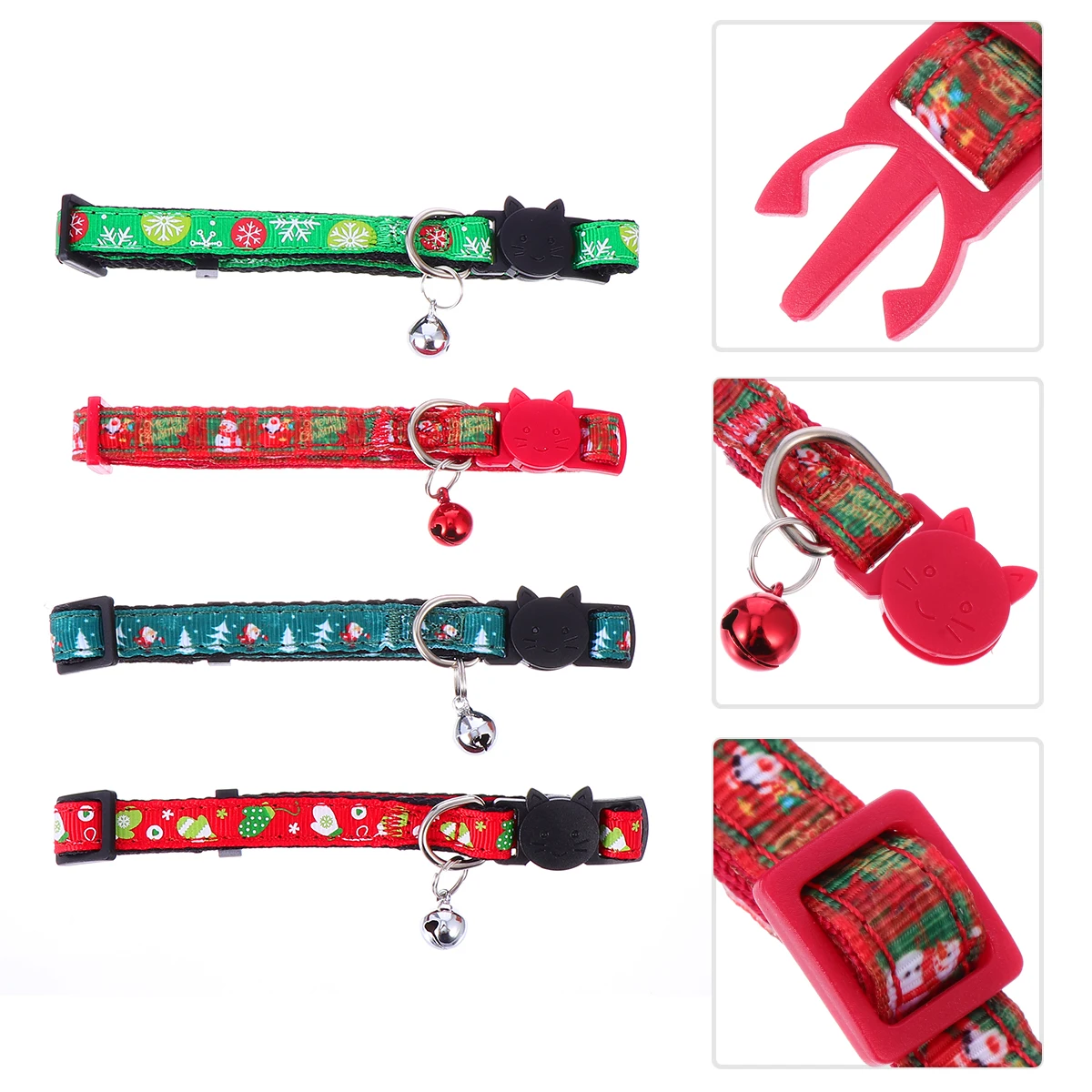 

4Pcs Adjustable Pet Collars Xmas Pattern Bell Lightweight Adjustable Belt Lovely Collar for Cat Dog Pet Collar