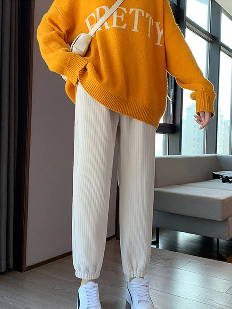 

Women Warm Winter Plush Thick Cashmere Corduroy Pants Female Casual Korean Style Sweatpants Loose Harem Long Trousers Joggers