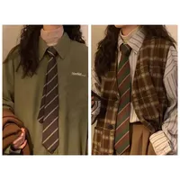 Brown Coffee Striped Tie Women's Vintage Style Green Handmade Versatile Casual Shirt Accessories Japanese Preppy Style