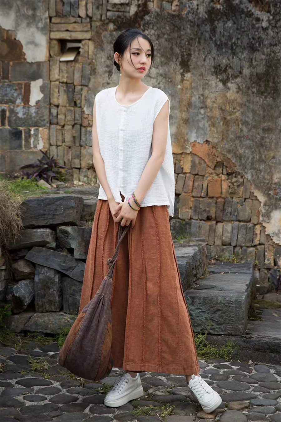 plus Size Retro Chinese Style Sleeveless Tanks Women Cotton Linen Mori Girl Top Vintage Spring Versatile Waistcoat Female Vest