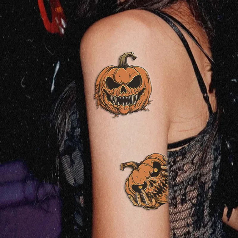 6pcs/set Halloween Temporary Tattoo Sticker Realistic Pumpkin Bat Wood Blood Waterproof Tattoo Sticker Body Face Art DIY Makeup