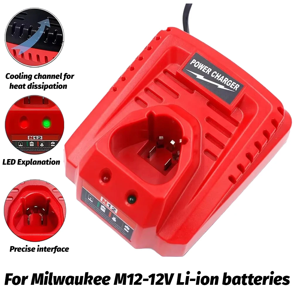 

For Milwaukee 10.8V 12V Li-Ion Replacement Battery Charger M&12 N12 48-59-2401 48-11-2402 Lithium-Ion Battery and More