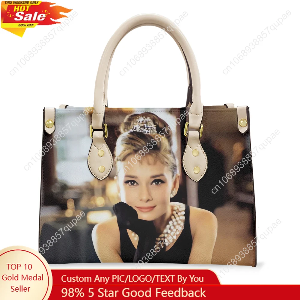 

Audrey Hepburn Movie Star Tote Bag Purse Womens Mens Personalized Text Image PU Leather Handbag Business Shopping Gift Bags