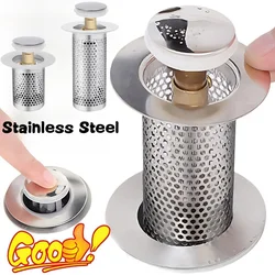 Stainless Steel Pop Up Drain Filter Universal Bathroom Sink Stopper Hair Catcher Shower Sink Strainer Washbasin Drain Cover Plug