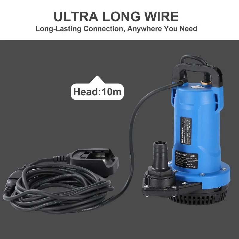 

Портативный бесщеточный погружной насос, 5 м³/с, выходные патрубки 1/1.5/2 дюйма, автоматическая остановка, защита от сухого хода, без аккумулятора