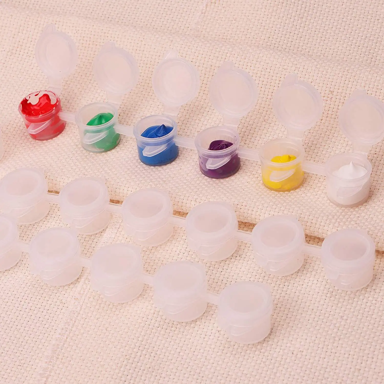 Neu!! 20 Streifen, 120 Töpfe, leere Farbstreifen und 20 Stück Pinsel, Farbbecher, transparente Kunststoff-Aufbewahrungsbehälter, 3 ml