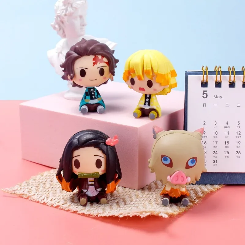 Ghost Blade 4-piece Set Q-version Figurine Cute Cartoon-style Figurine Desktop Decoration Item Car Interior Decoration Item