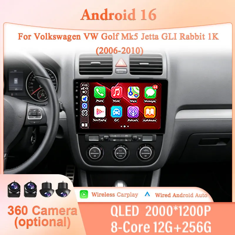 10'' for Volkswagen VW Golf Mk5 Jetta GLI Rabbit 1K 2006-2010 IPS HD GPS Navi BT WiFi DSP Android 16 Multimedia Kit Audio Player