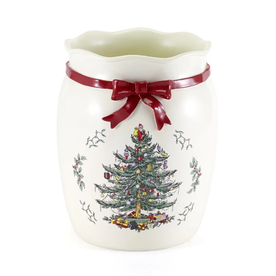 

Avanti Holiday Tree Red Wastebasket for Living Room or Office Decor Festive Christmas-Themed Metal Trash Can with Sleek Finish