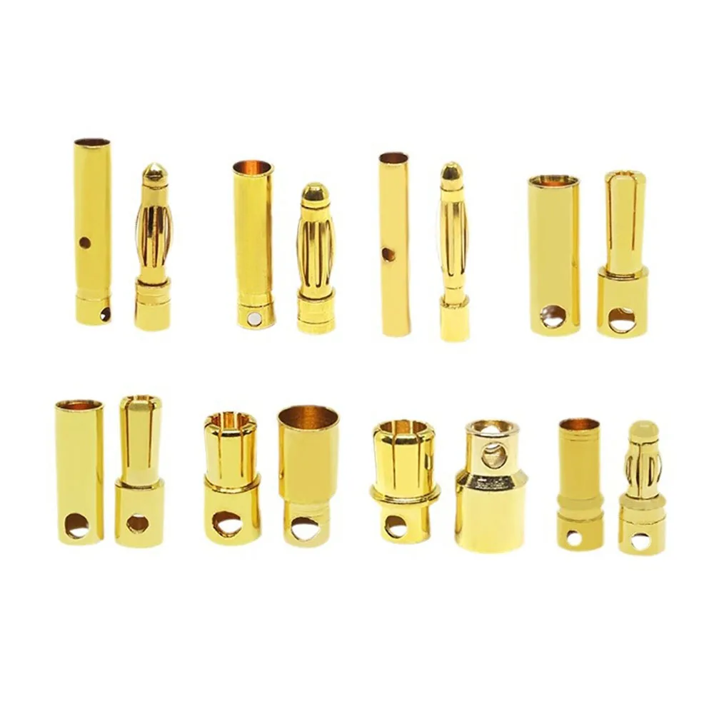 1-10pcs 2.0mm 3.0mm 3.5mm 4.0mm 5.0mm 5.5mm 6mm 6.5mm 8mm Gold-plated Bullet Plug High Current Banana Connector for RC Lipo