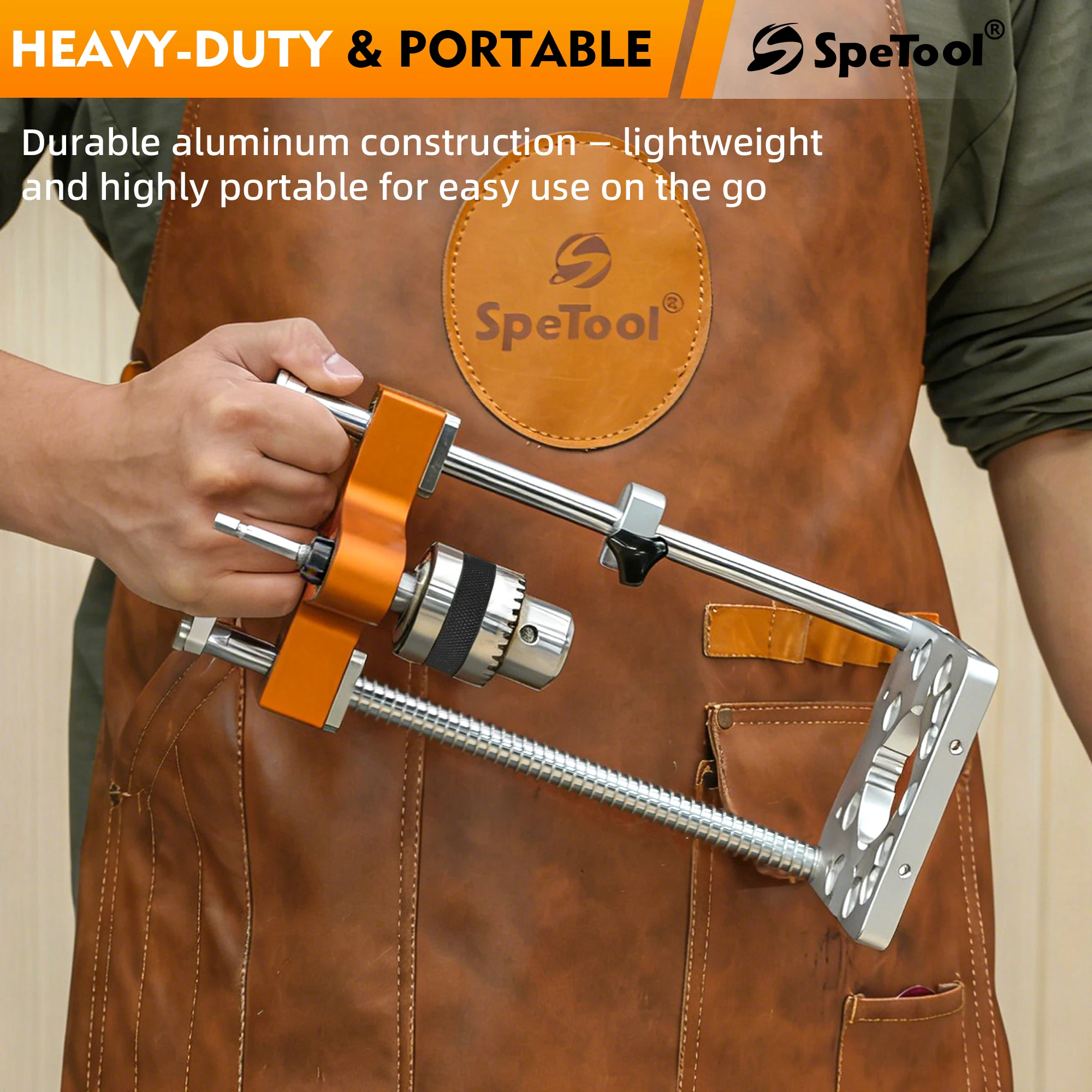 SpeTool Portable Drill Guide with Liner Ball Bearings, All-Aluminum Base, Spring-Assisted Portable Drill Press for Woodworking