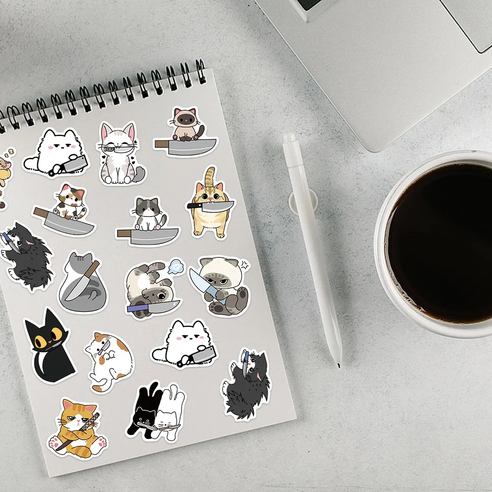 50 STKS Mes Draagtas Kitten Stickers Leuke Cartoon Sticker Voor Hand Account Skateboards Koelkast Laptop Notebooks Dieren Speelgoed Sticker