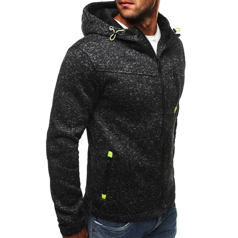 Herren-Kapuzenpullover mit seitlichen Reißverschlusstaschen, dünner, einfarbiger Trainingsanzug aus Wolle, lässiger Alltags-Outdoor-Kapuzen-Trainingsanzug mit langen Ärmeln – Detail 4