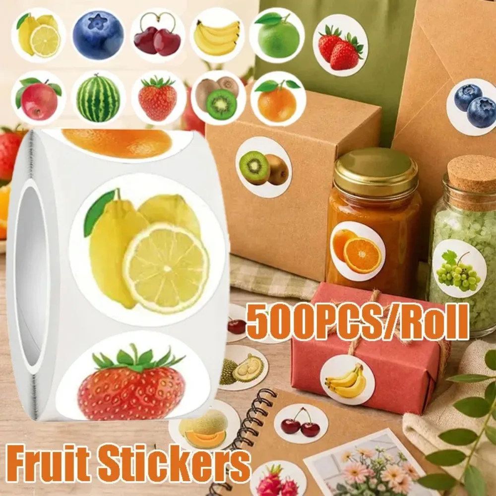 High Quality 500PCS Roll Creative Fruit Stickers for Decorating Phone Cases Laptops Suitcases DIY Waterproof Stickers