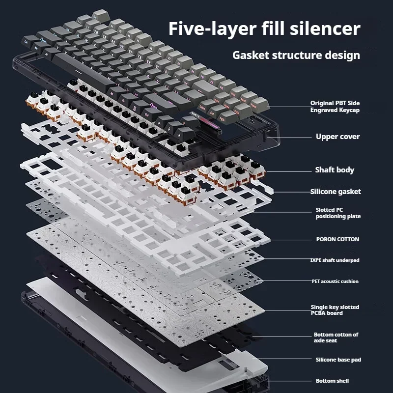 Aula F87 Lower Lamp Position Tri-Mode Mechanical 2.4g Bluetooth Gasket Structure Pbt Keycap Hot Pluggable Rgb Light Keyboard