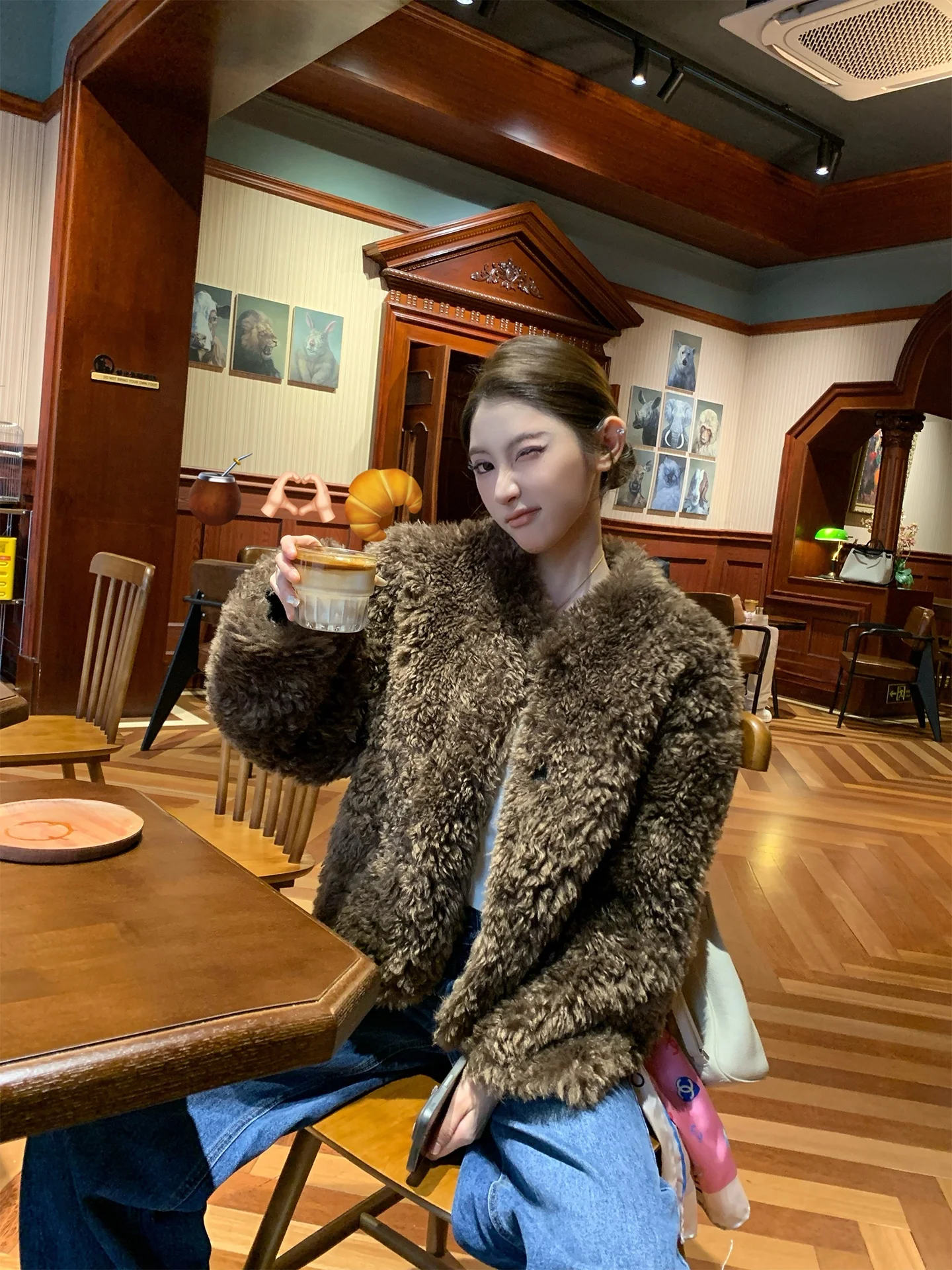

Double-Sided Teddy F-Project Eco-Friendly Artificial Tocar f-Wool Fur Skin Inteated Two-Way Coat Casual Loose Fit Long S...