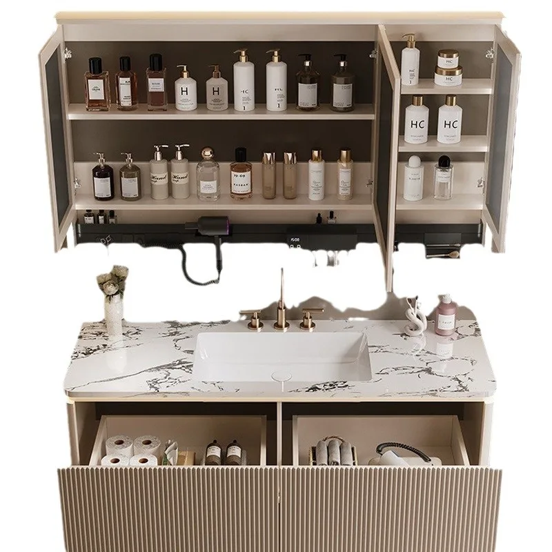 

Integrated Basin Oak Bathroom Cabinet Combination Smart Mirror Toilet Hand