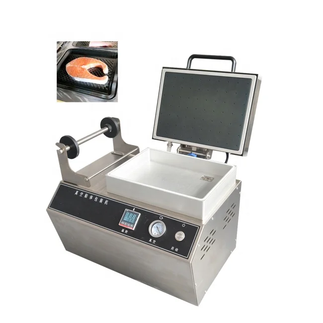 Manual Two Trays Vacuum Skin Packaging Machine Tray Skin Vacuum Sealing Machine for Seafood Meat