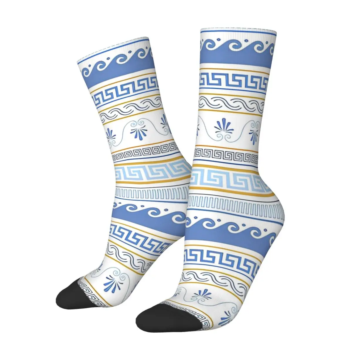 Colorful Greece Greek Geometric Pattern Soccer Socks Polyester Crew Socks for Women Men