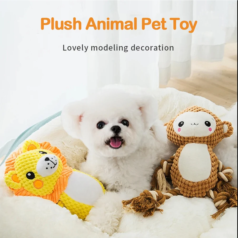 

Pet Plush Toy Animal Shape Creative Premium Squeaky Chew Toys for Small Medium Dogs Dental Cleaning Interactive Companion toys