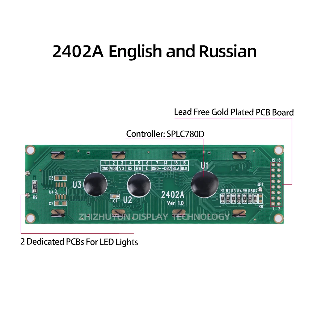 Lcd2402a Engels Russische Rune Scherm 24X2 Lcm 24*2 Rooster Module Cob Smaragd Groen Licht Zwart Tekens