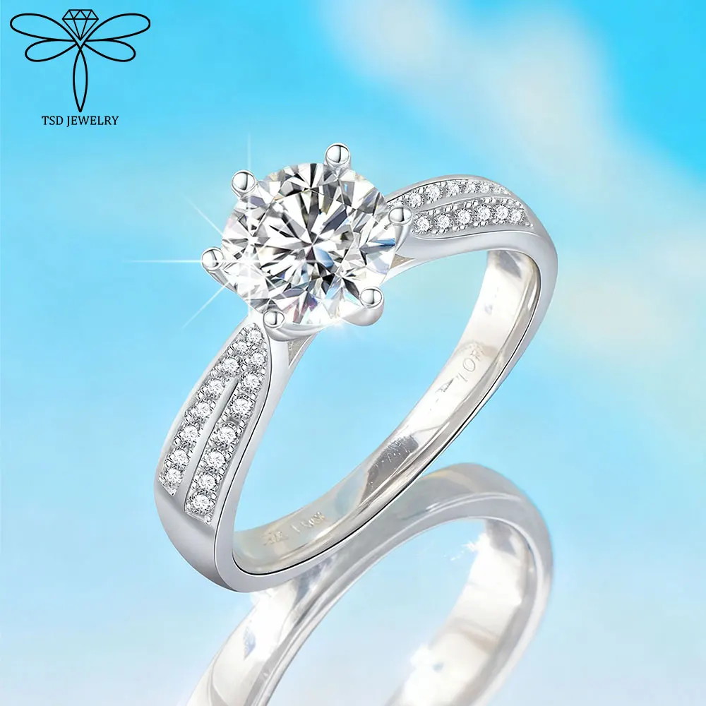 

1ct 925 Sterling Silver Moissanite Engagement Rings for Women D Color Certified Lab Diamond Solid Band Classic Wedding Ring
