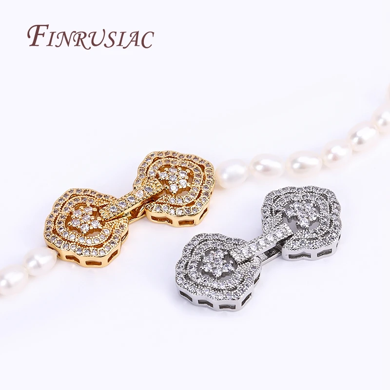 סוגרי סגירה מהירים מצופי זהב 18K מנחושת עם פרחי זירקון לתכשיטי פנינה מחבר קישוטי מהיר