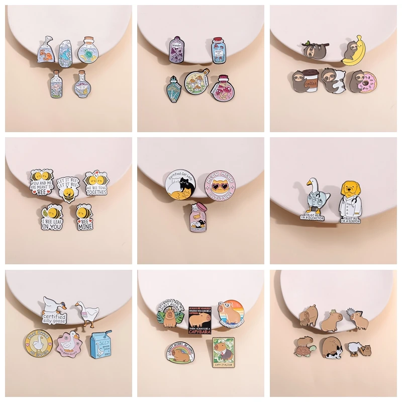 2-6Pcs/Set Trust Me I'M A Dostor Enamel Pins Cute Animals Duck Pufferfish Sloth Lapel Badge Party Jewelry For Friend Wholesale image 3