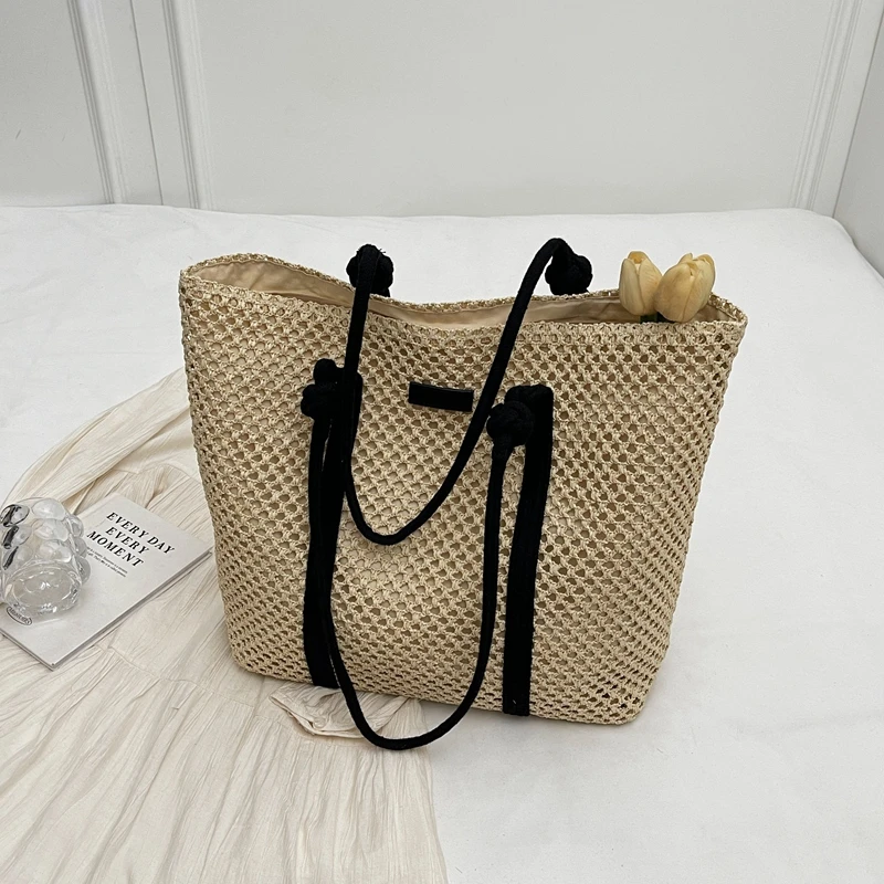 

Fabric Hollow Out Solid Color Hasp Casual Tote 2026 Spring/autumn New Vacation Bags Large Capacity Versatile Shoulder Bags