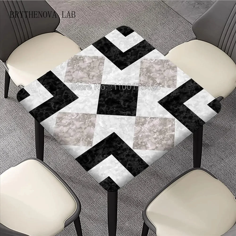 Marble Fitted Square Tablecloths Grey Onyx Stone Textured Elastic Edged Cloth Table Square Cover for Indoor Outdoor Party Dinner