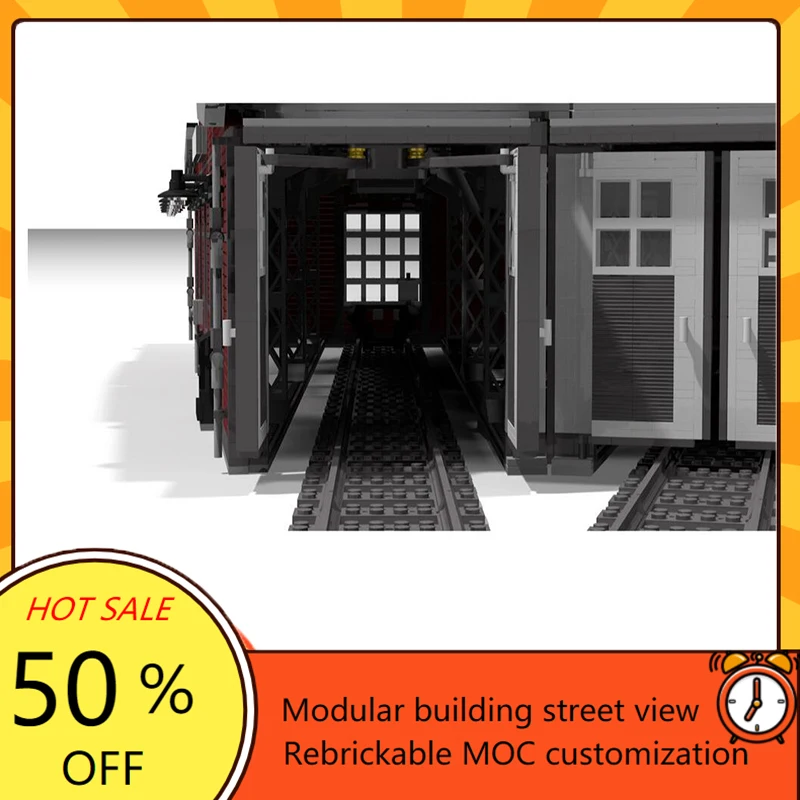 5286PCS MOC Creative Modular Train Station Set with Turntable Roundhouse Custom Custom Puzzle Children's Birthday Christmas Toys