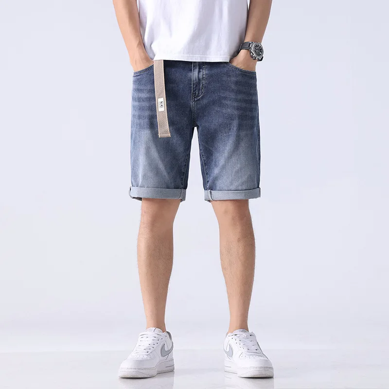 Fashionable Temperament Men's Jeans Shorts Summer Stretch Breathable and Loose Straight Short Pants Trendy Embroidered Large Siz