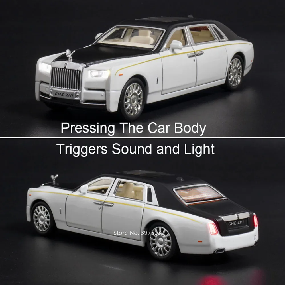 Royce-Rolls Phantom-coches en miniatura de aleación fundidos a presión, juguetes con música ligera, vehículo extraíble, 6 puertas, coche abierto, regalos de Festival, 1:32