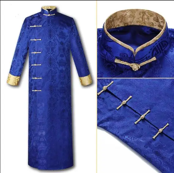

Chinese Traditional Men's Robe Cross Talk Costume Tang Stage Vintage