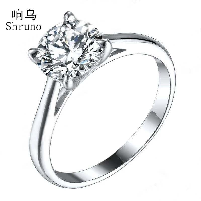 Shuno 2Carat Moissanite Ring Real 18K 14k 10k White Gold VVS D Color Round 8mm Moissanite Diamond Engagement Ring Women Jewelry