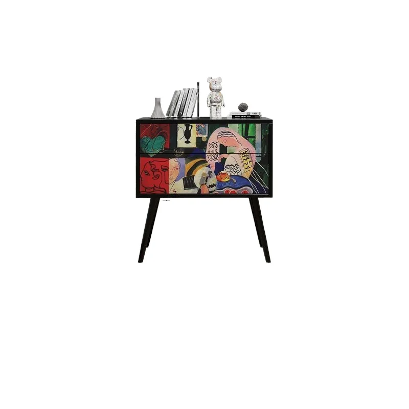 American light retro entrance cabinet, French painted flower and bird picture decorative drawer cabinet bedroom living room