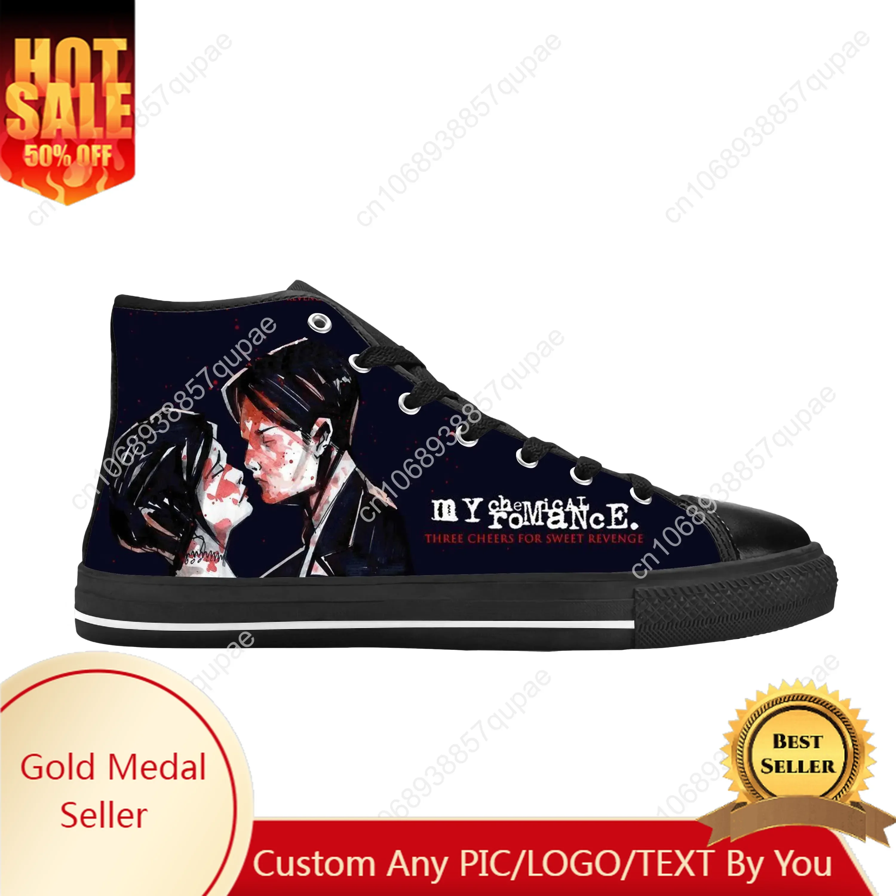 My Chemical Romance Mcr Black Parade Rock Band Casual stoffen schoenen Hoge top Comfortabele ademende 3D-print Heren Dames Sneakers