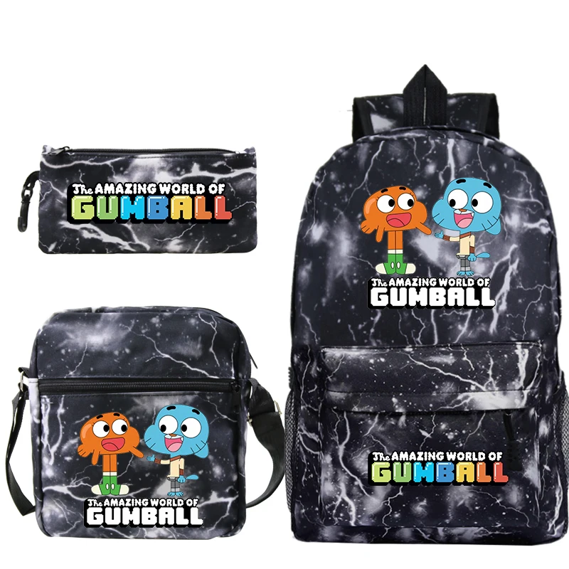 3Pcs The Amazing World of Gumball Children's Backpack Shoulder Bags Pencil Case Set Lightweigh Boy Girl Schoolbag Travel Mochila