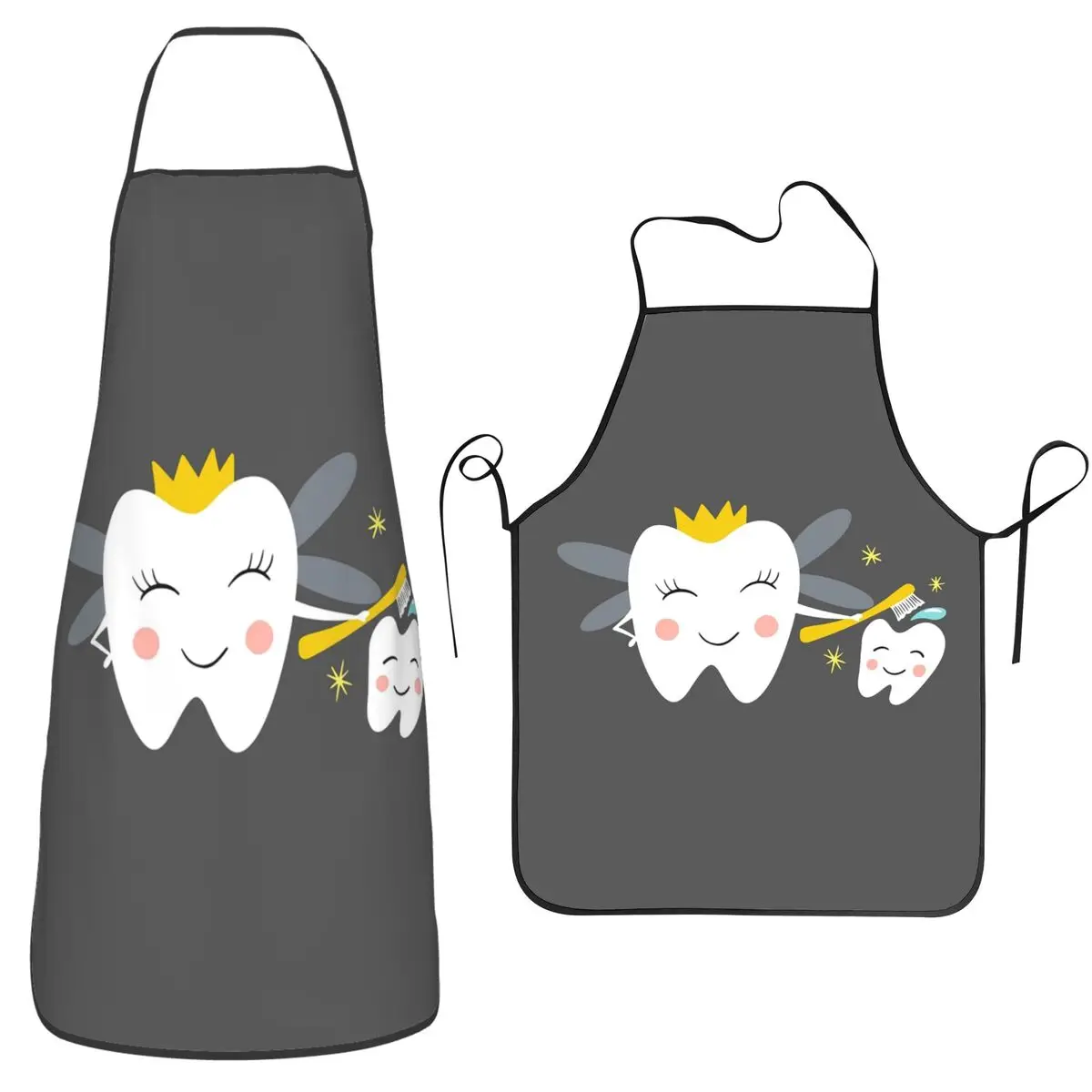Cartoon Teeth Floss Dentist Tooth Fairy Print Apron Chef Cuisine Tablier Bib Kitchen Cleaning Pinafore for Women Men Painting